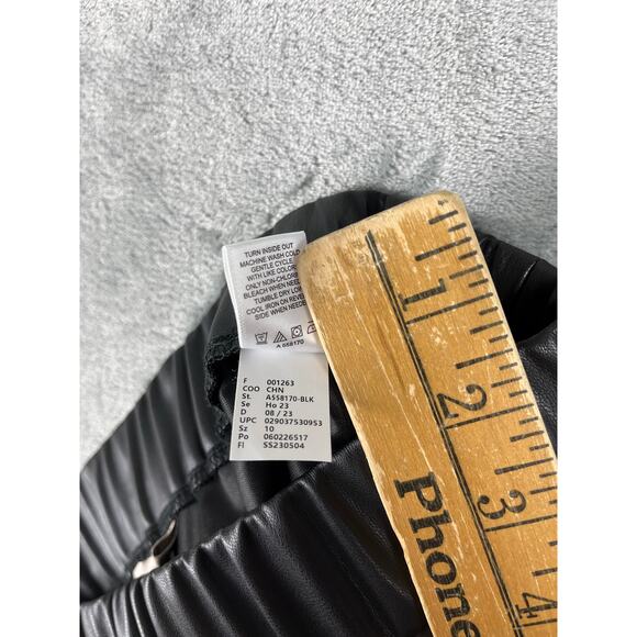 LOGO Lori Goldstein Faux Leather Joggers 10 Black Stretchy Pleather Minimalist - Picture 9 of 16